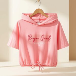 Kız Çocuk Kapüşonlu Tişört 11-14 Yaş | Roya Girl Yazılı – Pembe