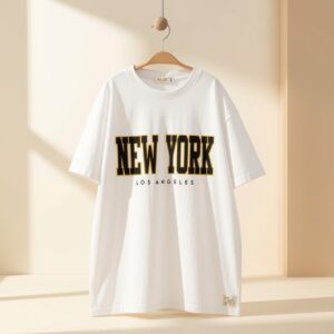 Erkek Genç Beyaz Tişört – New York Baskılı, Şehir Stili, Rahat ve Trend (13-16 Yaş)