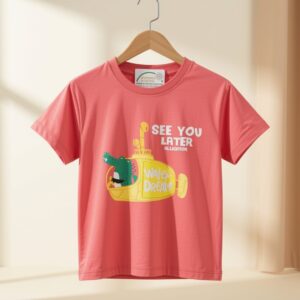 Eğlenceli Timsah Baskılı Erkek Çocuk Tişört | 1-5 Yaş |Yazlık Kısa Kollu (Nar Çiçeği)