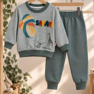 Çizgili Bebek Takımı – %100 Pamuk Sweatshirt ve Pantolon, 2 Parça
