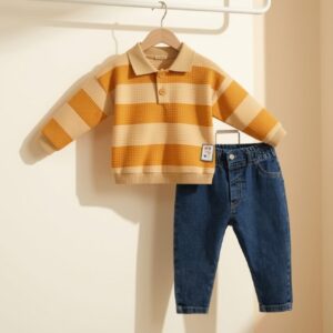 Erkek Bebek Takımı 2’li – Çizgili Sweat ve Kot Pantolon