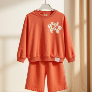 Kız Çocuk "Hello Fun" Baskılı Eşofman Takımı - 2'li Sweatshirt ve Pantolon Set