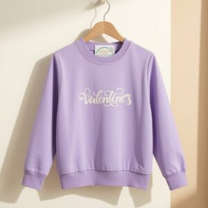 Lila Renkli “Valentine's” Baskılı Pamuklu Çocuk Sweatshirt – Yumuşak ve Rahat Tasarım