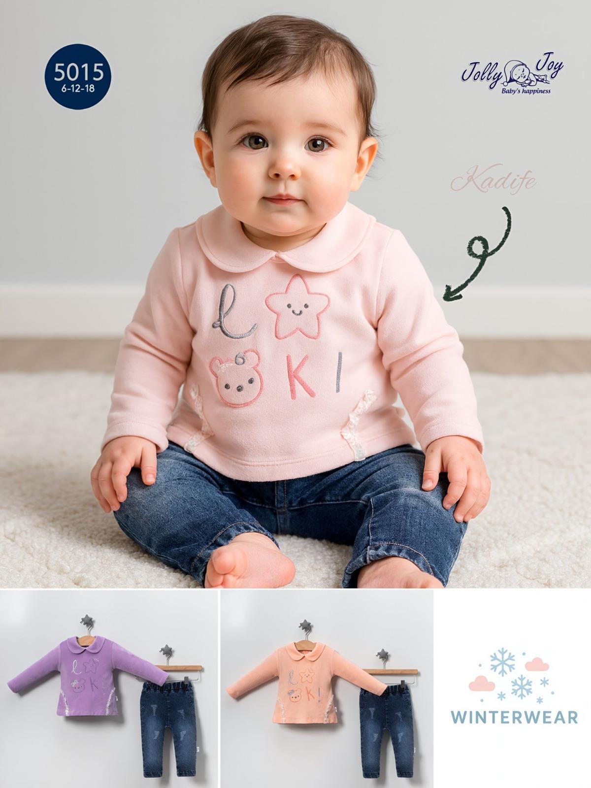 Kız Bebek Kot Pantolon Takımı | Yumuşak Üst ve Jean Alt 2’li Set