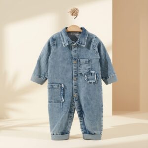 Bebek Kot Tulum – Yumuşak Denim, Uzun Kollu, Günlük Kullanım
