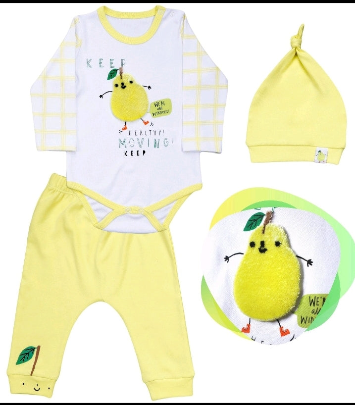 Armut Desenli 3'lü Bebek Badi Takımı – Kraft Kutulu Premium Set - Görsel 2