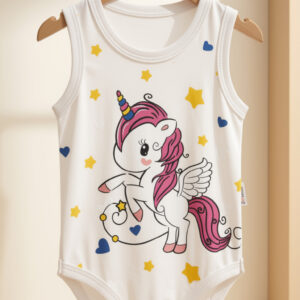 Unicorn Baskılı Kolsuz Bebek Body | PVC Kapaklı Kraft Kutuda